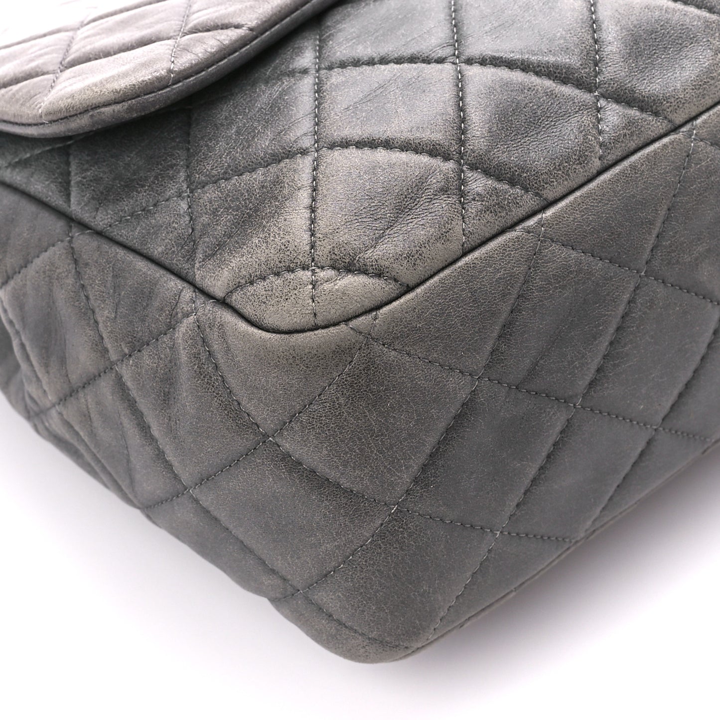 Lambskin Quilted Jumbo Single Flap Grey
