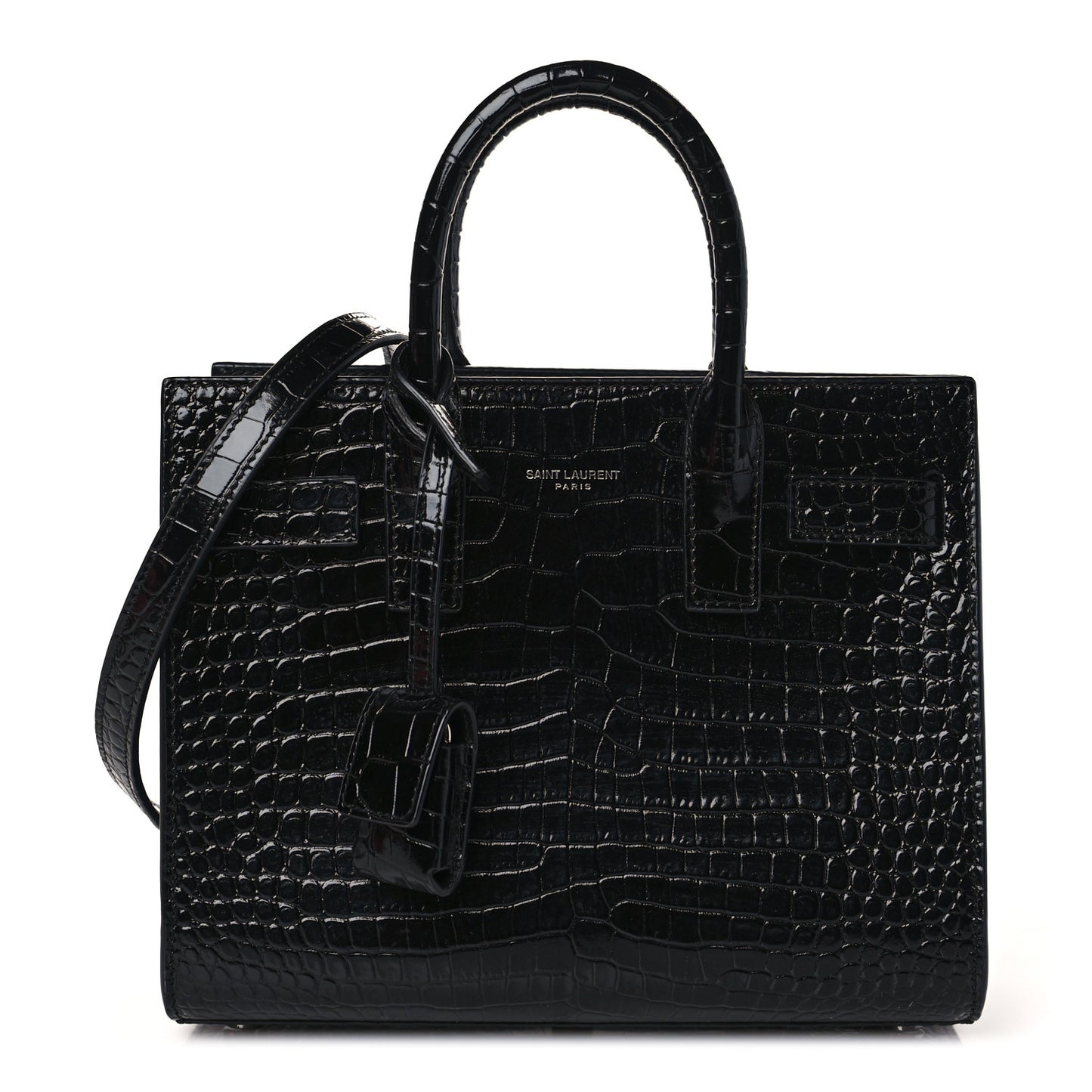Calfskin Crocodile Embossed Nano Sac De Jour Black