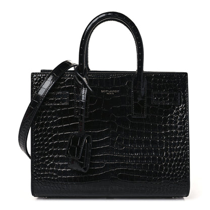 Saint Laurent Calfskin Crocodile Embossed Nano Sac De Jour Black 1 of 8