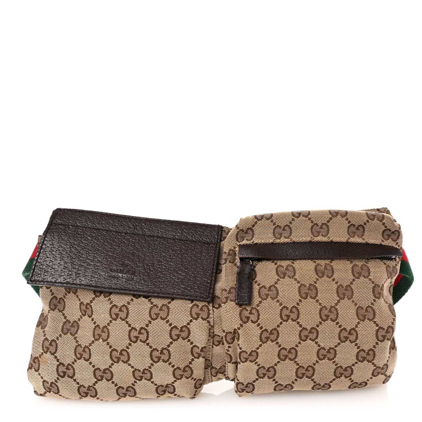GG Monogram Web Double Pocket Belt Bag Dark Brown
