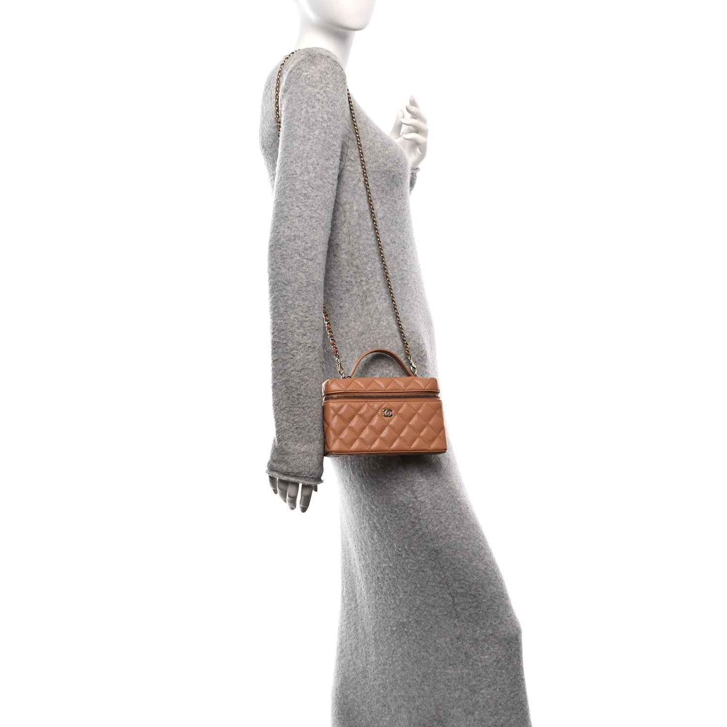 Chanel Caviar Quilted Top Handle Slim Vanity With Chain Brown 2 of 10