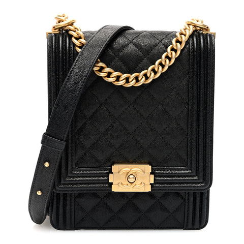 Caviar Quilted North South Boy Flap Black