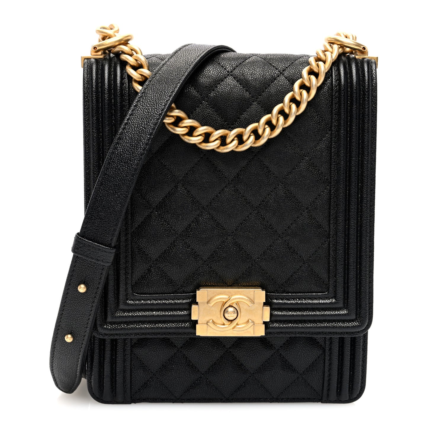 Caviar Quilted North South Boy Flap Black