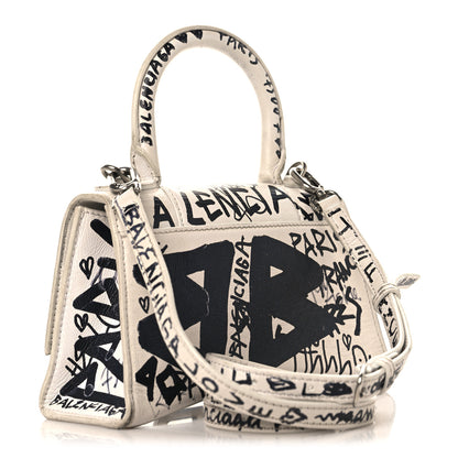 Balenciaga Smooth Calfskin Graffiti Hourglass Top Handle Bag XS White Black 3 of 15