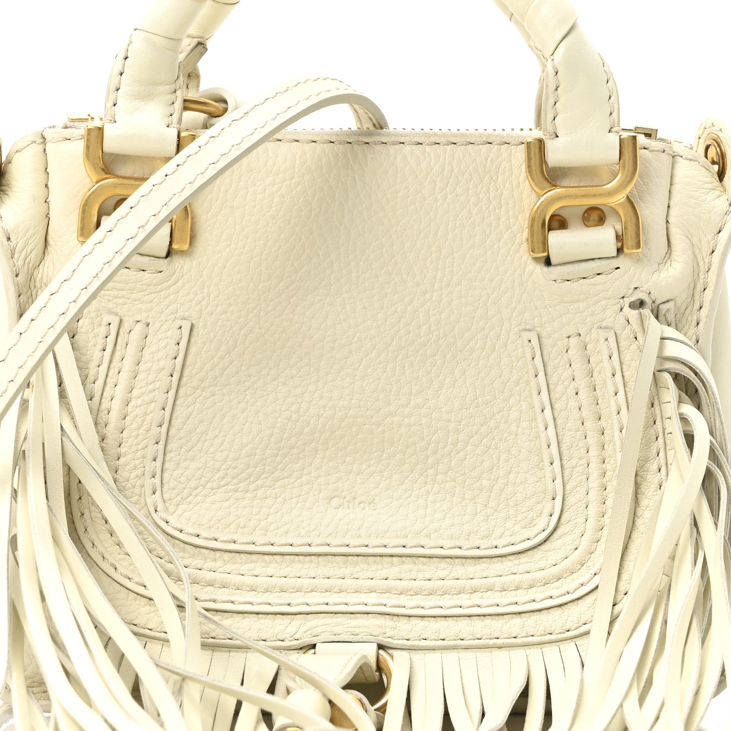 Chloe Shiny Small Grain Calfskin Mini Marcie Multi Fringe Satchel Natural White 8 of 10