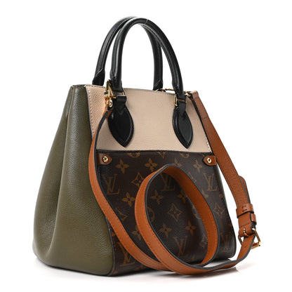 Louis Vuitton Calfskin Monogram Fold Tote Black Khaki Cream 3 of 9