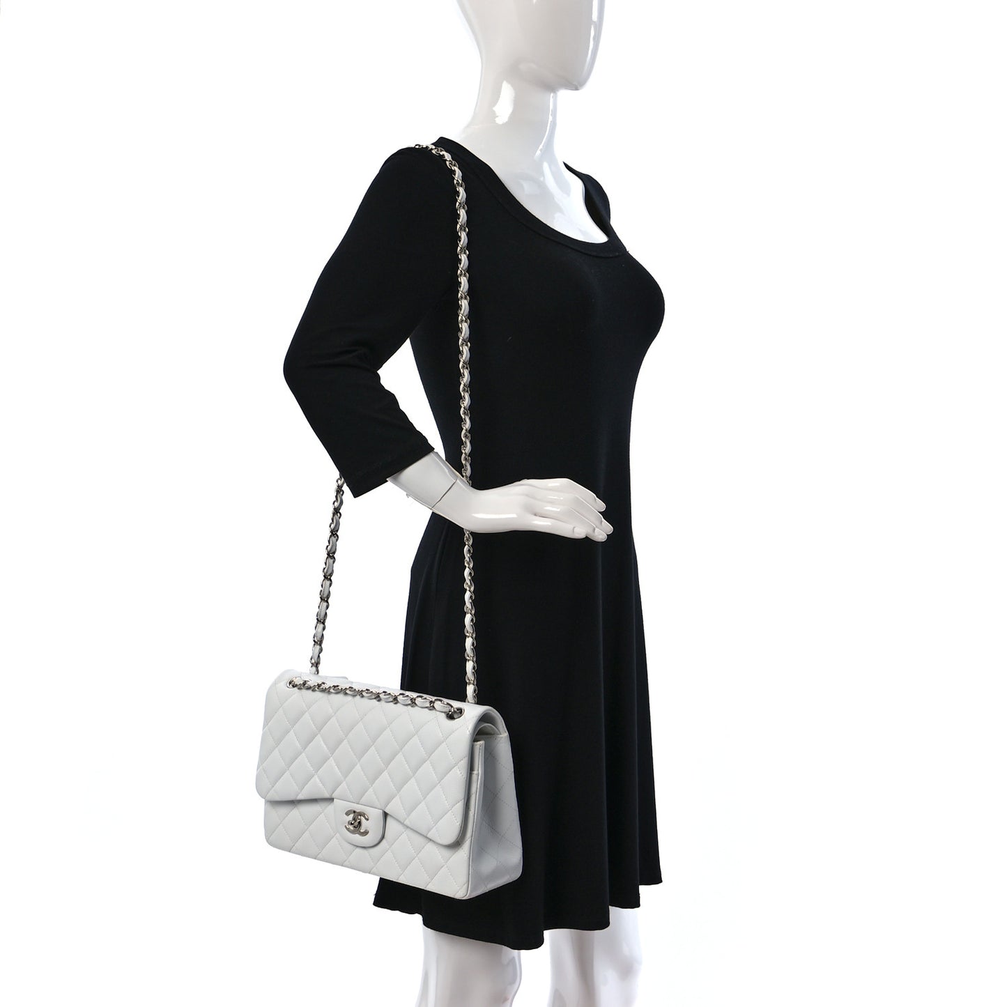 Caviar Quilted Jumbo Double Flap White