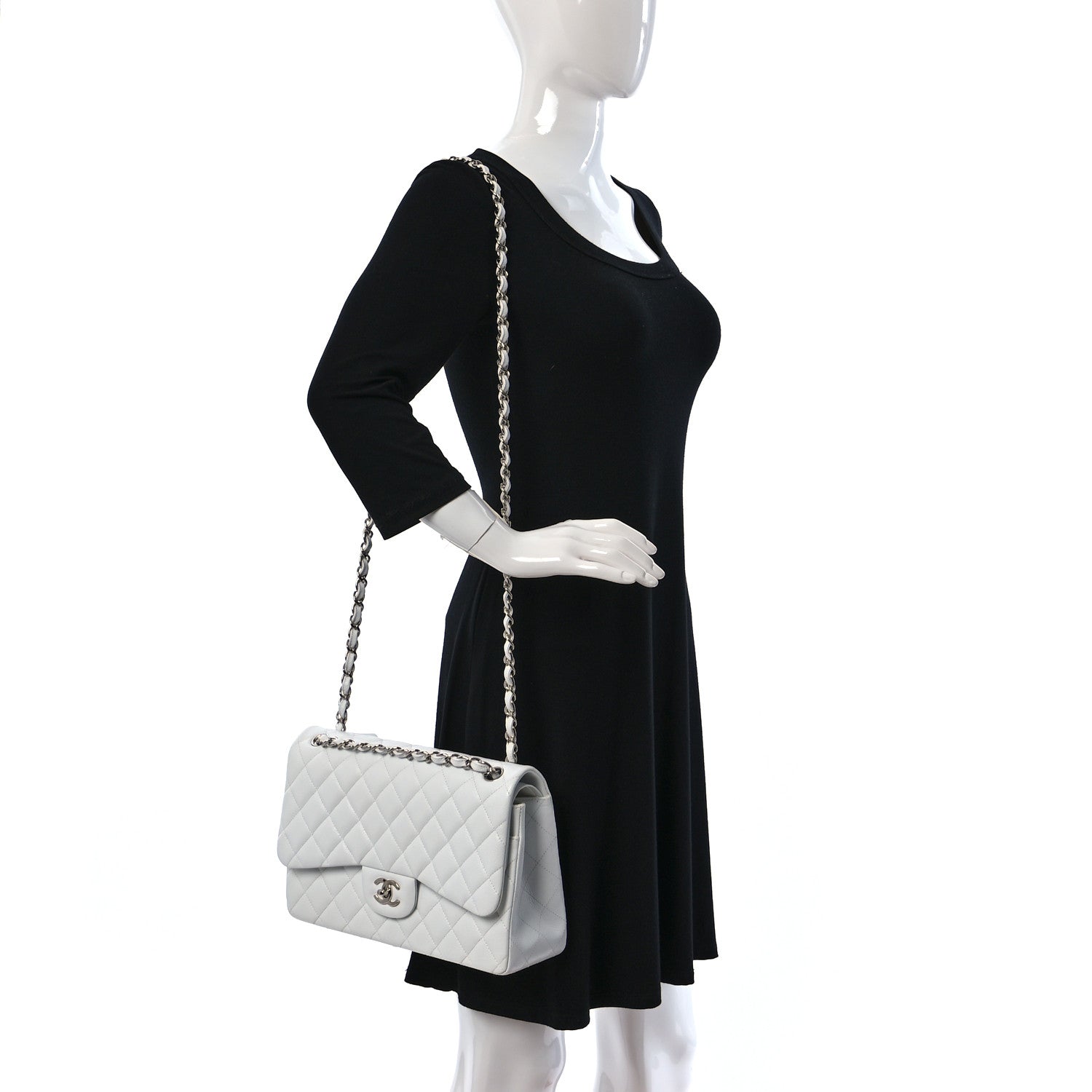 Chanel Caviar Quilted Jumbo Double Flap White 2 of 12