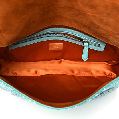 Fendi Rolling Stone Vitello Seta Bead Embroidered Re-Edition Baguette Spring Turquoise 5 of 10