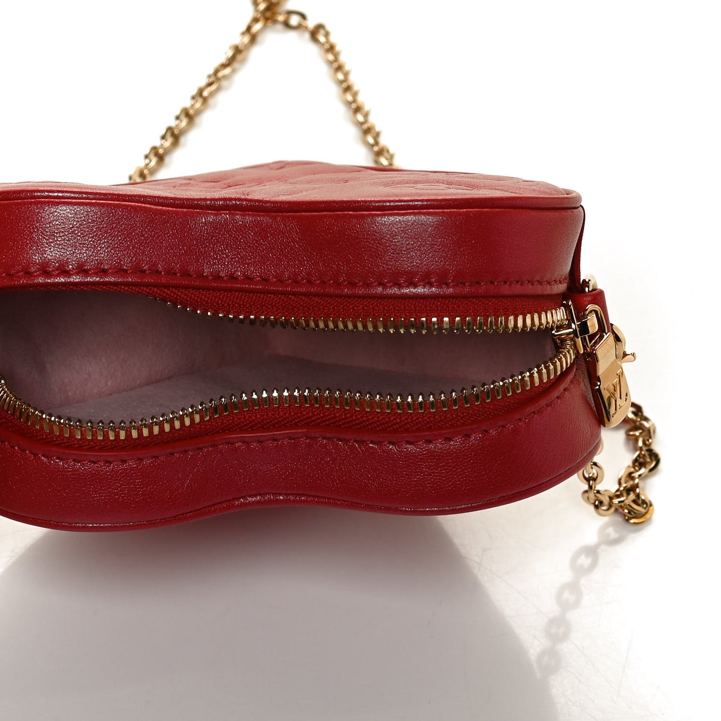 Lambskin Embossed Monogram Fall In Love Sac Coeur Heart Chain Bag Lipstick Red