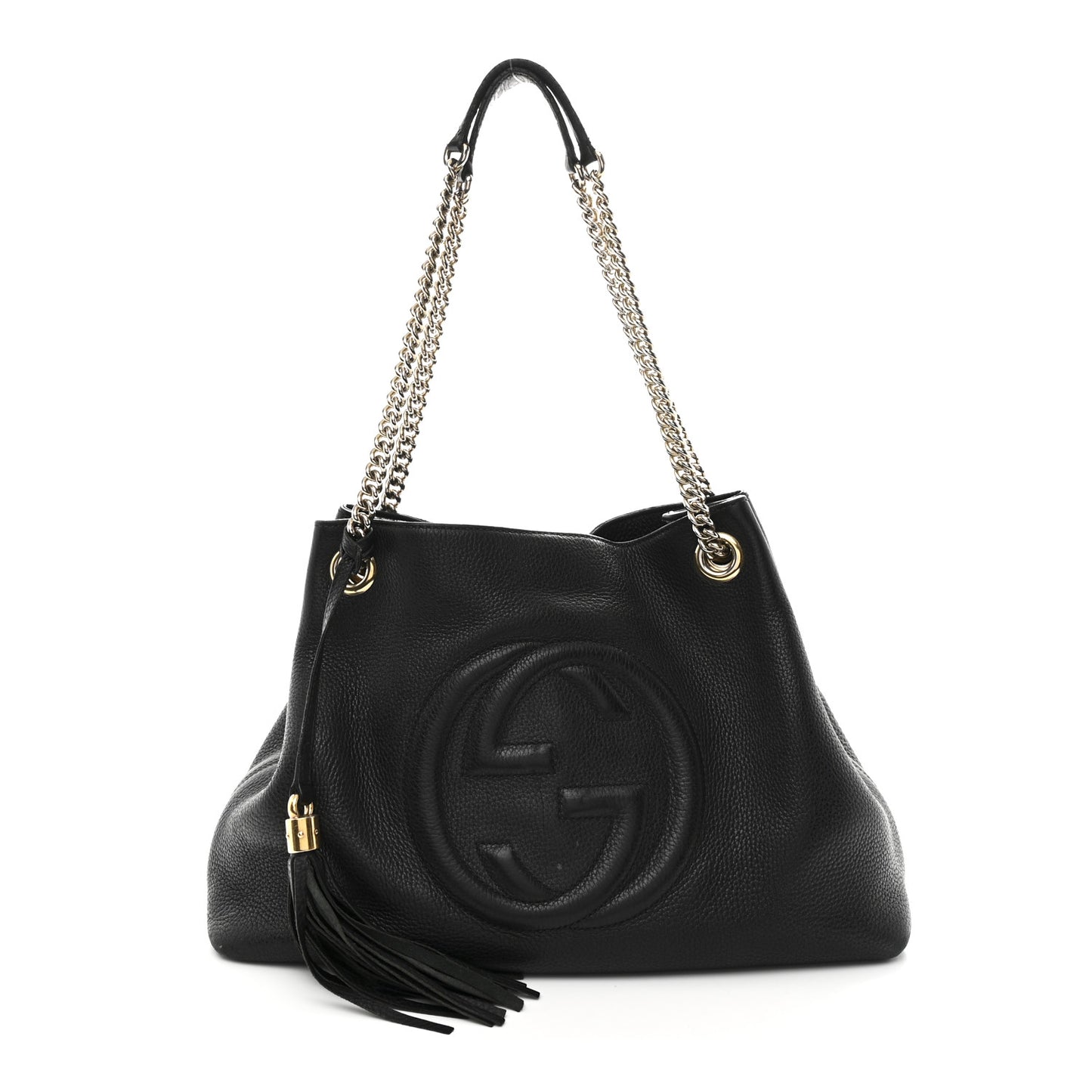 Pebbled Calfskin Medium Soho Chain Shoulder Bag Black