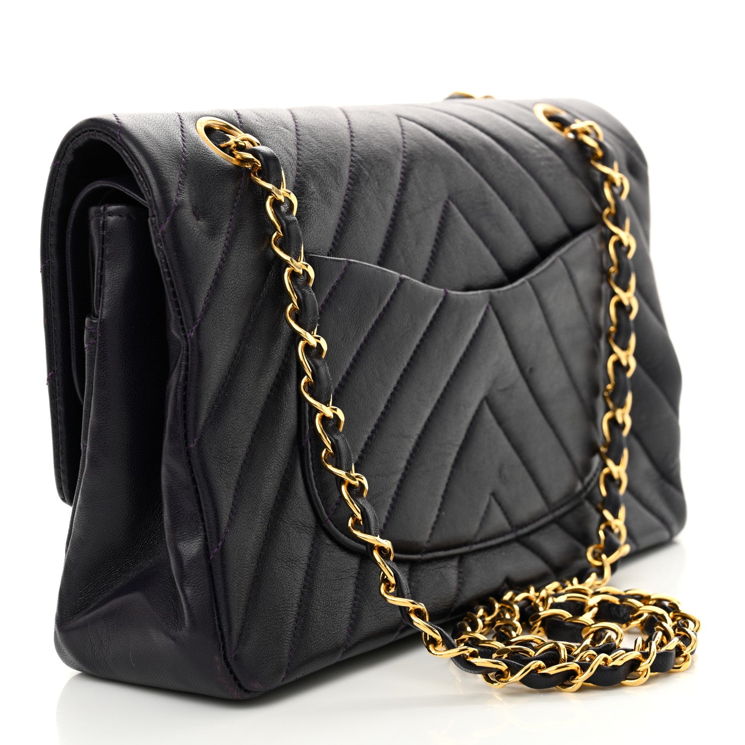 Chanel Lambskin Chevron Quilted Small Double Flap Purple 3 of 14