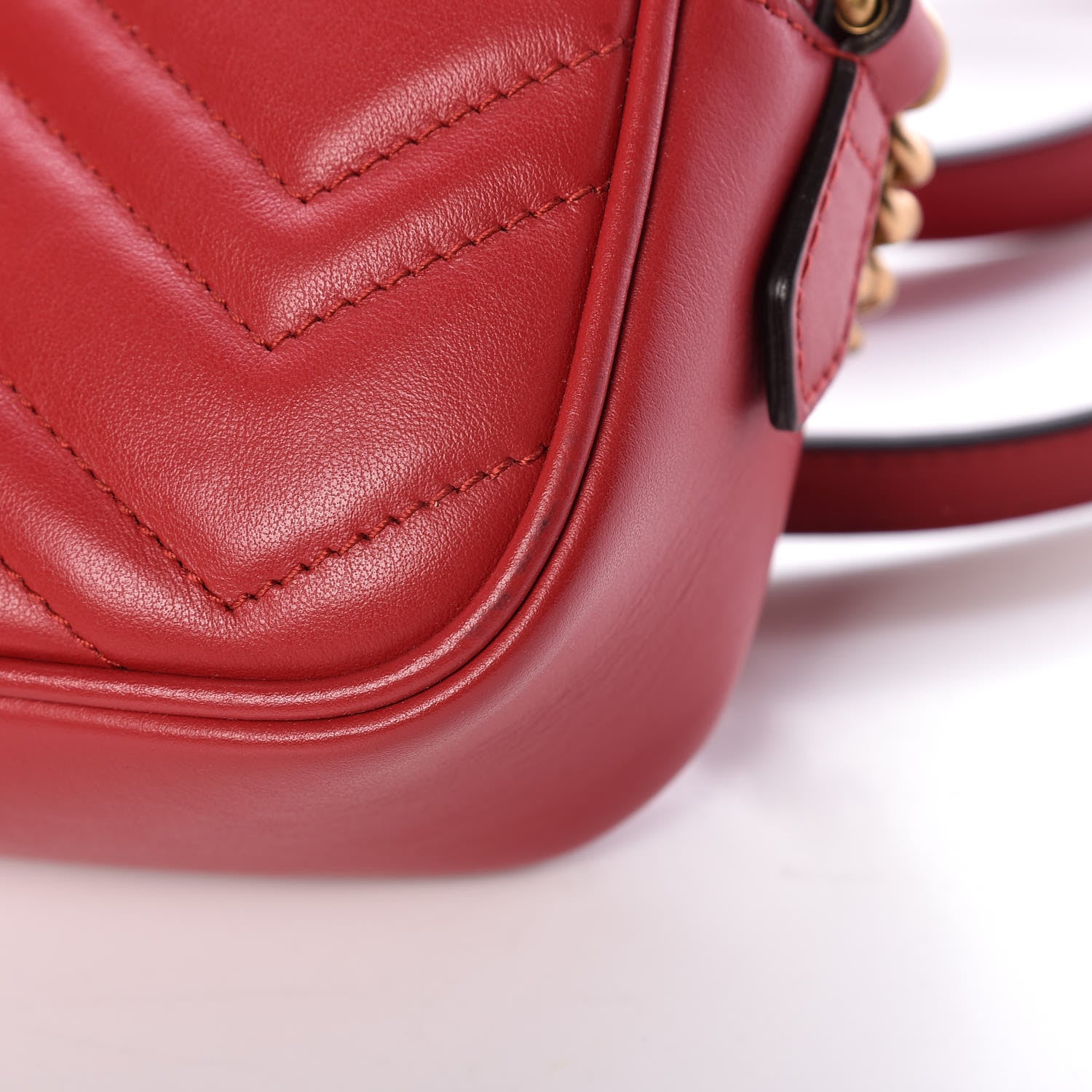 Gucci Calfskin Matelasse Mini GG Marmont Chain Shoulder Bag Hibiscus Red 11 of 15