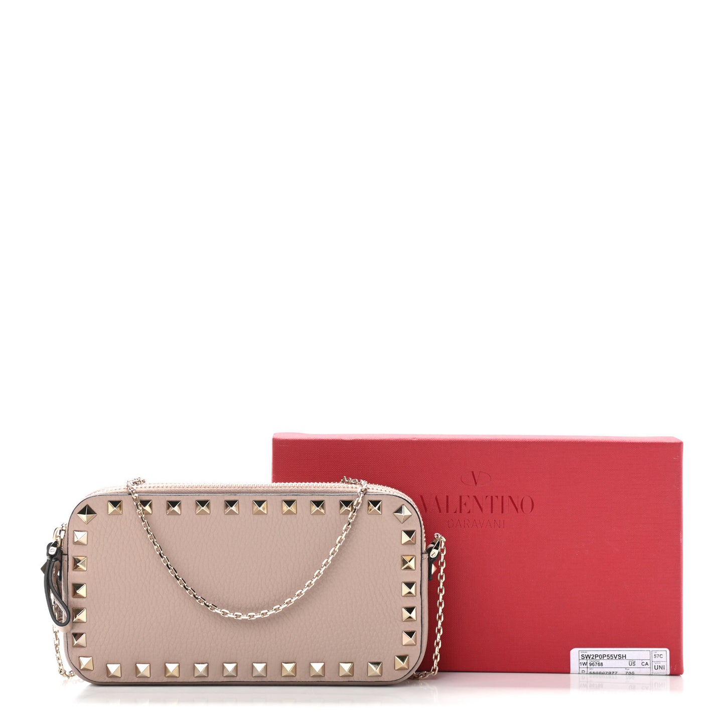 Pebbled Calfskin Rockstud Double Zip Camera Crossbody Bag Poudre