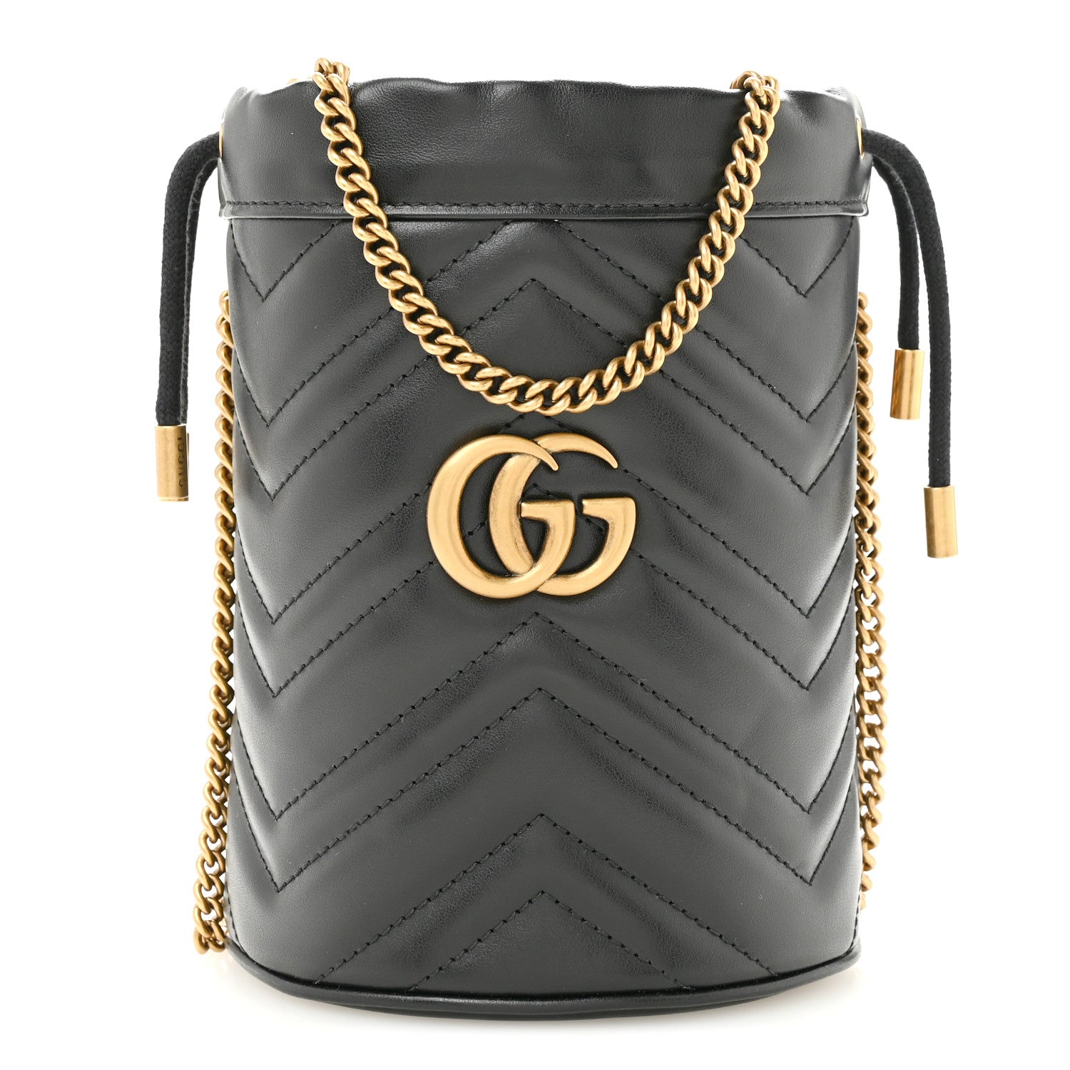 Gucci Calfskin Matelasse Mini GG Marmont 2.0 Bucket Bag Black 1 of 10