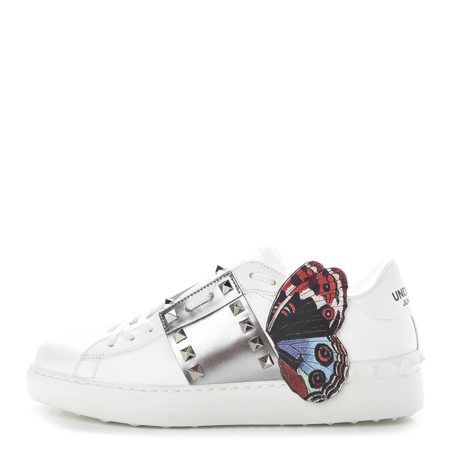 Valentino Garavani X UNDERCOVER Calfskin Butterfly Womens Rockstud Untitled Open Sneakers 39 White Silver 1 of 11