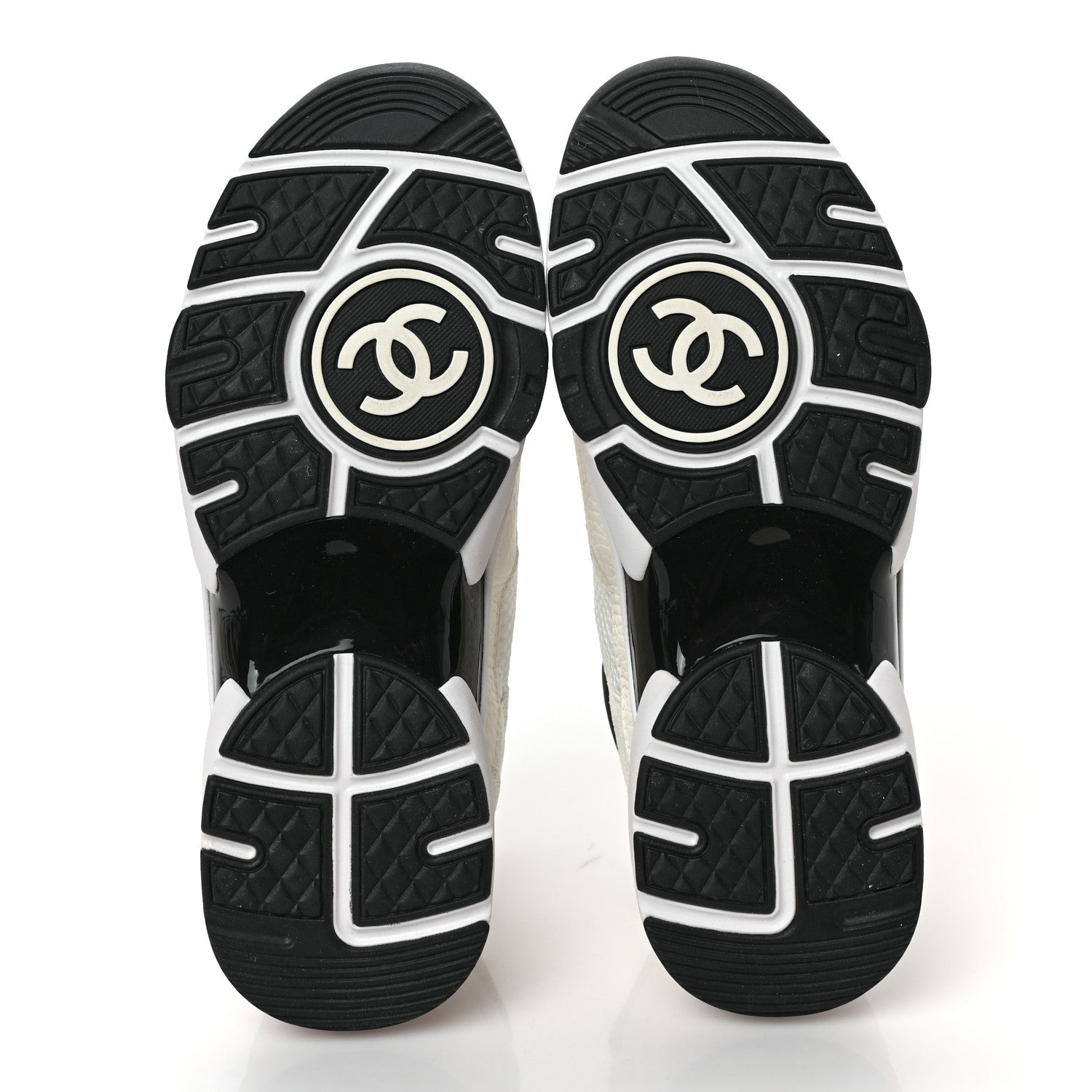 Chanel Mesh Suede Calfskin Grained Calfskin Womens CC Sneakers 37 White Black 5 of 10