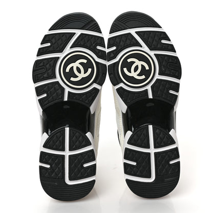 Chanel Mesh Suede Calfskin Grained Calfskin Womens CC Sneakers 37 White Black 5 of 10