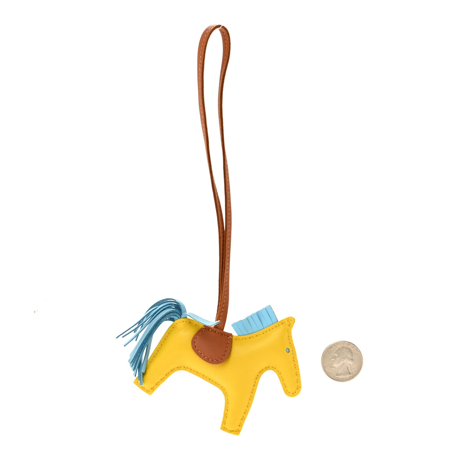 Hermes Milo Lambskin Grigri Rodeo Horse Bag Charm PM Jaune De Naples Celeste Gold 2 of 5