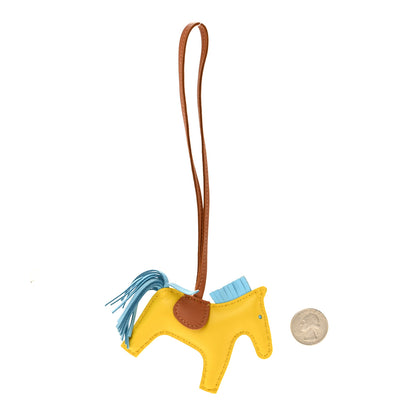 Hermes Milo Lambskin Grigri Rodeo Horse Bag Charm PM Jaune De Naples Celeste Gold 2 of 5