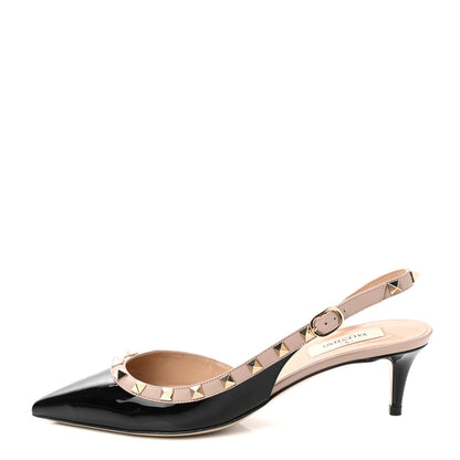 Valentino Garavani Patent Rockstud Half D'Orsay Slingback 50mm Pumps 38 Black Poudre 1 of 9