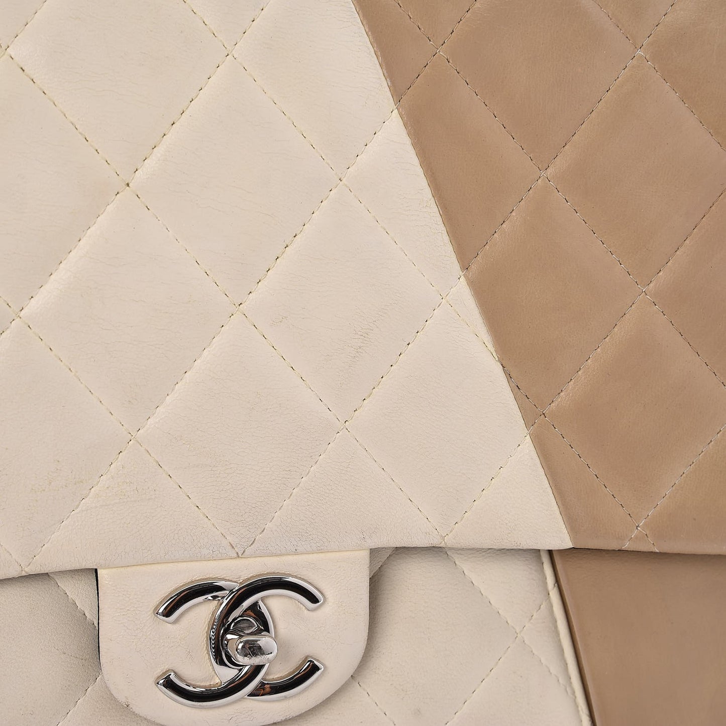 Lambskin Quilted Colorblock Jumbo Double Flap Black White Beige