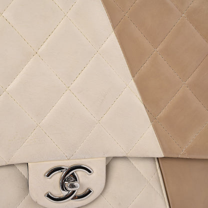 Chanel Lambskin Quilted Colorblock Jumbo Double Flap Black White Beige 10 of 18