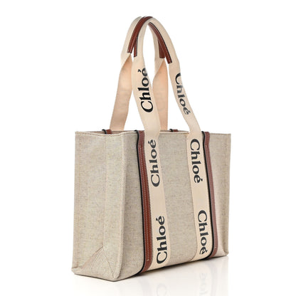 Chloe Cotton Calfskin Medium Woody Ribbon Tote White Brown 3 of 10