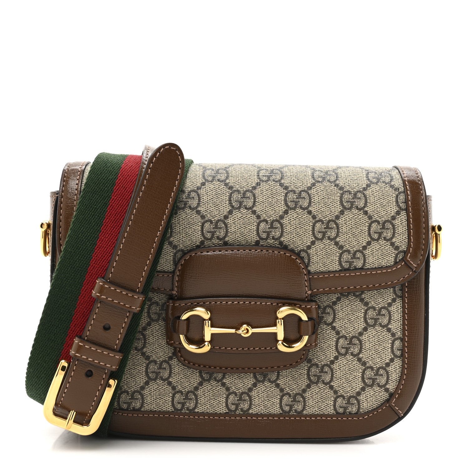 Gucci GG Supreme Monogram Web Mini Horsebit 1955 Shoulder Bag Beige Brown Sugar 1 of 10