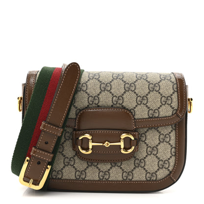 Gucci GG Supreme Monogram Web Mini Horsebit 1955 Shoulder Bag Beige Brown Sugar 1 of 10