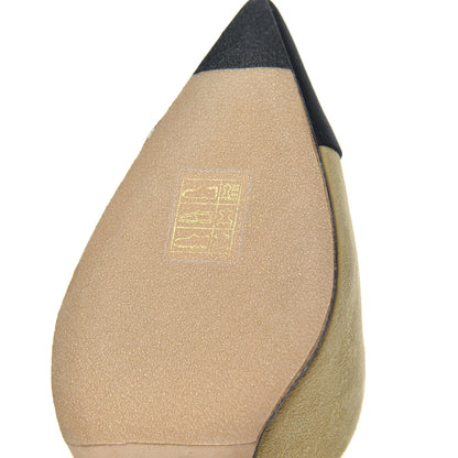 Chanel Suede Grosgrain Cap Toe Snake Pearl Mule 37.5 Beige Black 11 of 14