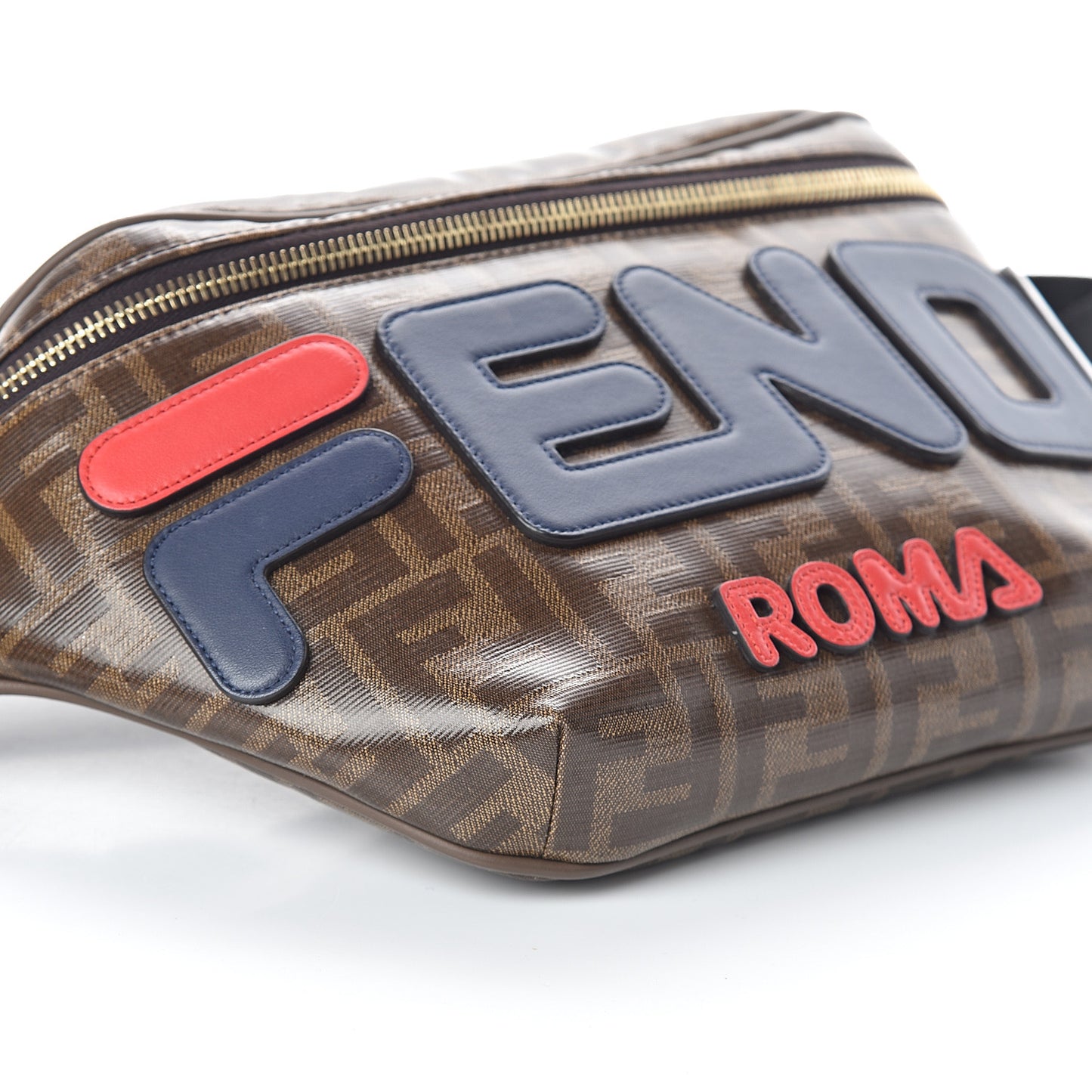 X FILA Glazed Fabric Vitello Century FF 1974 Mania Belt Bag Mogano Panna Blueberry