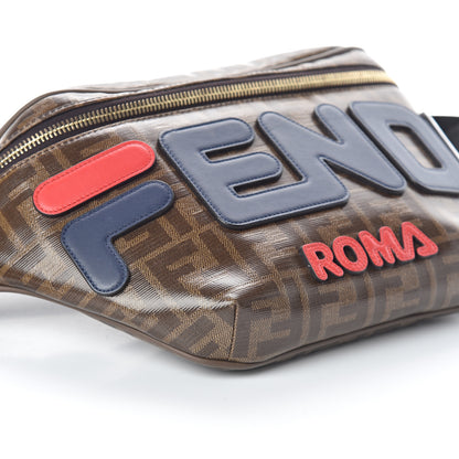 Fendi X FILA Glazed Fabric Vitello Century FF 1974 Mania Belt Bag Mogano Panna Blueberry 7 of 8
