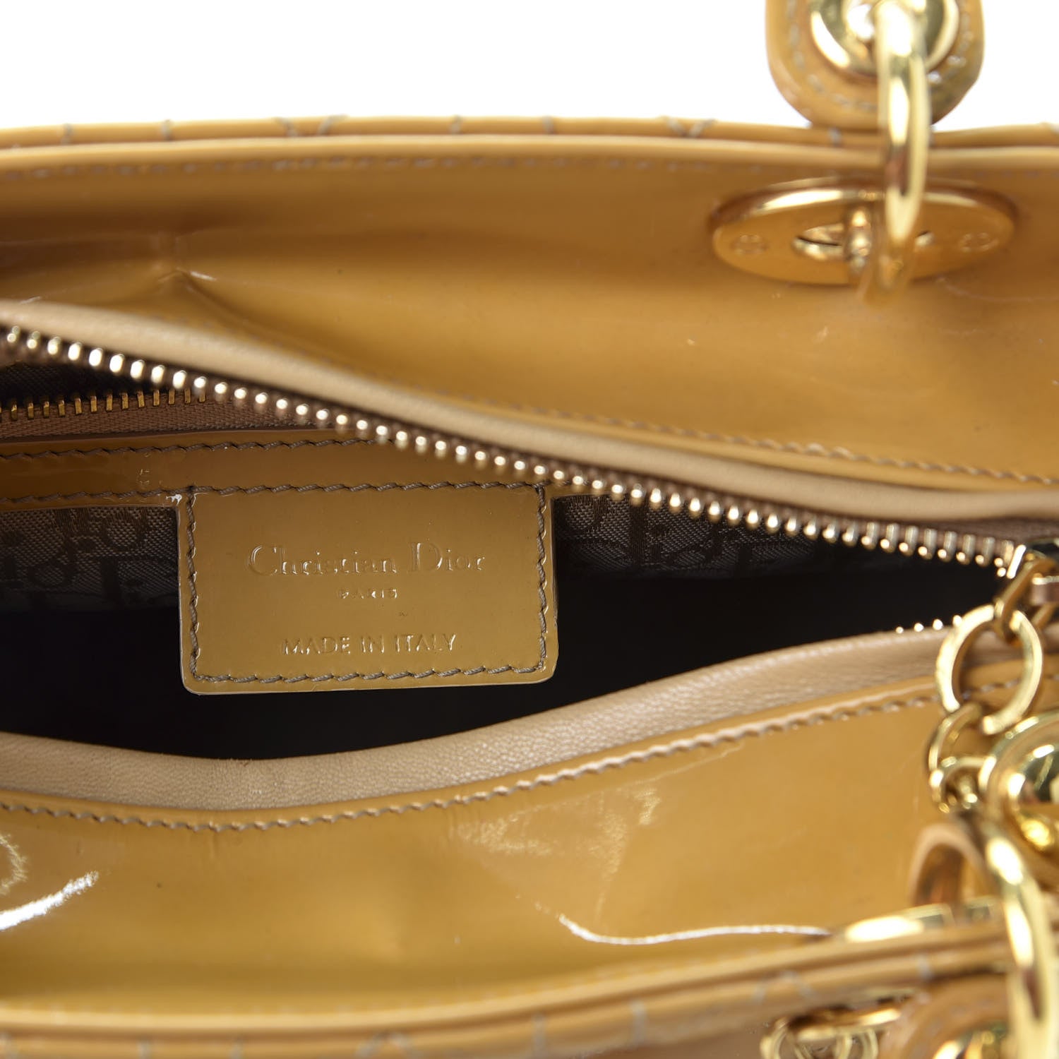 Christian Dior Metallic Patent Cannage Medium Lady Dior Yellow 9 of 15