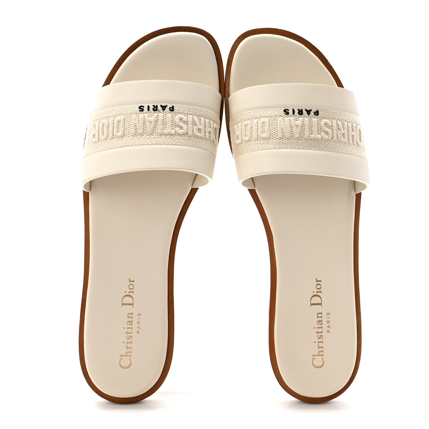 Christian Dior Calfskin Canvas Embroidered Dway Flat Slide Sandals