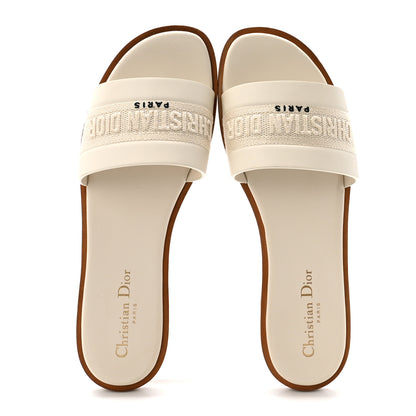 Christian Dior Calfskin Canvas Embroidered Dway Flat Slide Sandals 40 Off White 2 of 10