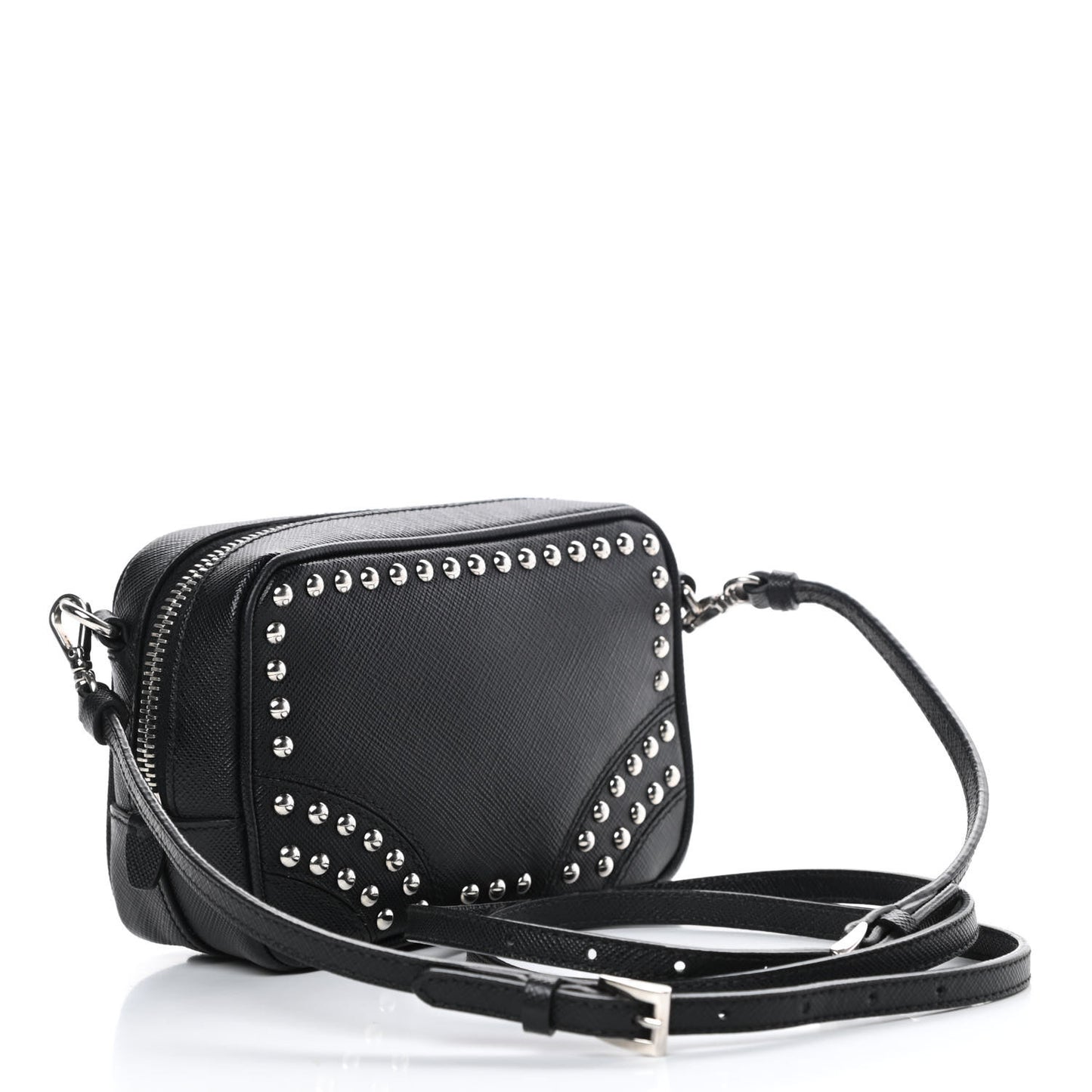 Saffiano Studded Mini Camera Crossbody Black