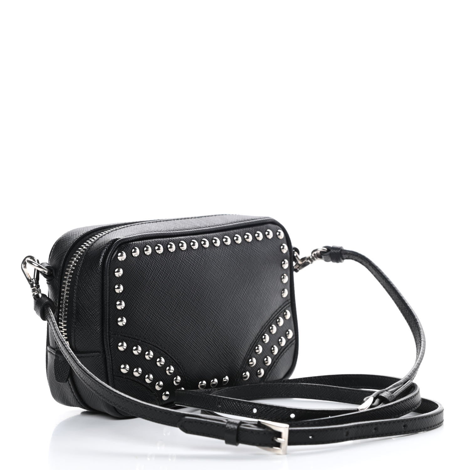 Prada Saffiano Studded Mini Camera Crossbody Black 3 of 10