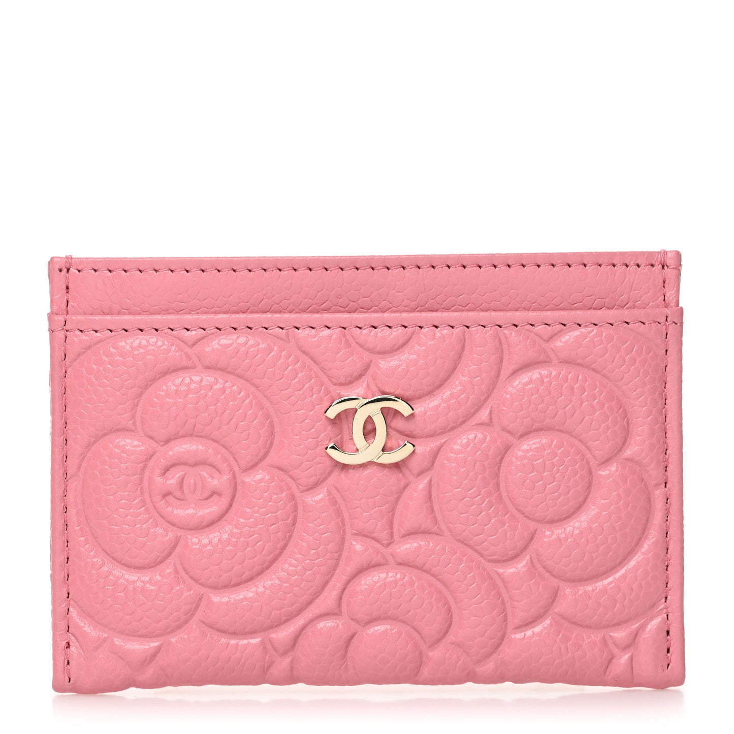 Caviar Camellia Embossed Card Holder Pink