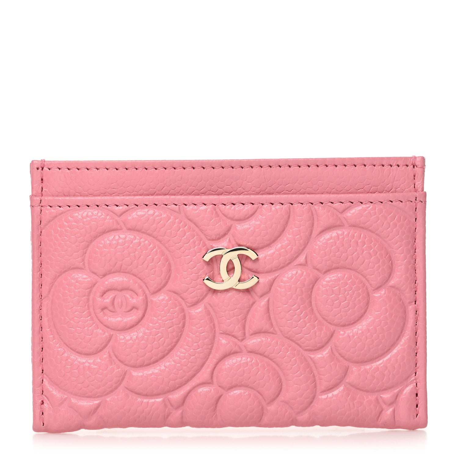 Chanel Caviar Camellia Embossed Card Holder Pink 1 of 11