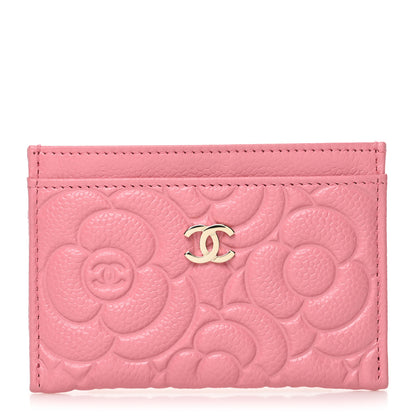 Chanel Caviar Camellia Embossed Card Holder Pink 1 of 11