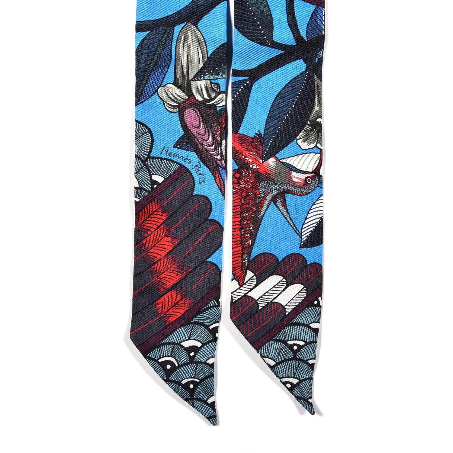 Hermes Silk Tree Of Song Twilly Cobalt Rouge 2 of 4