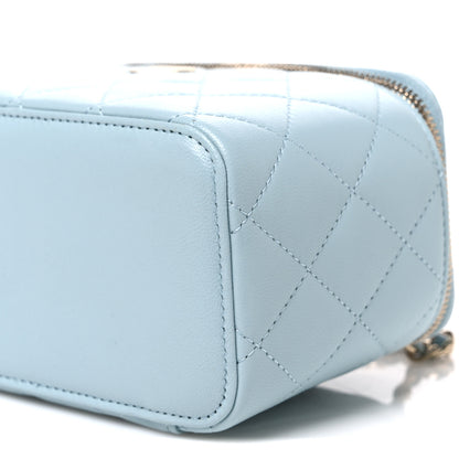 Chanel Lambskin Quilted Small Top Handle Vanity Case With Chain Light Blue 10 of 10