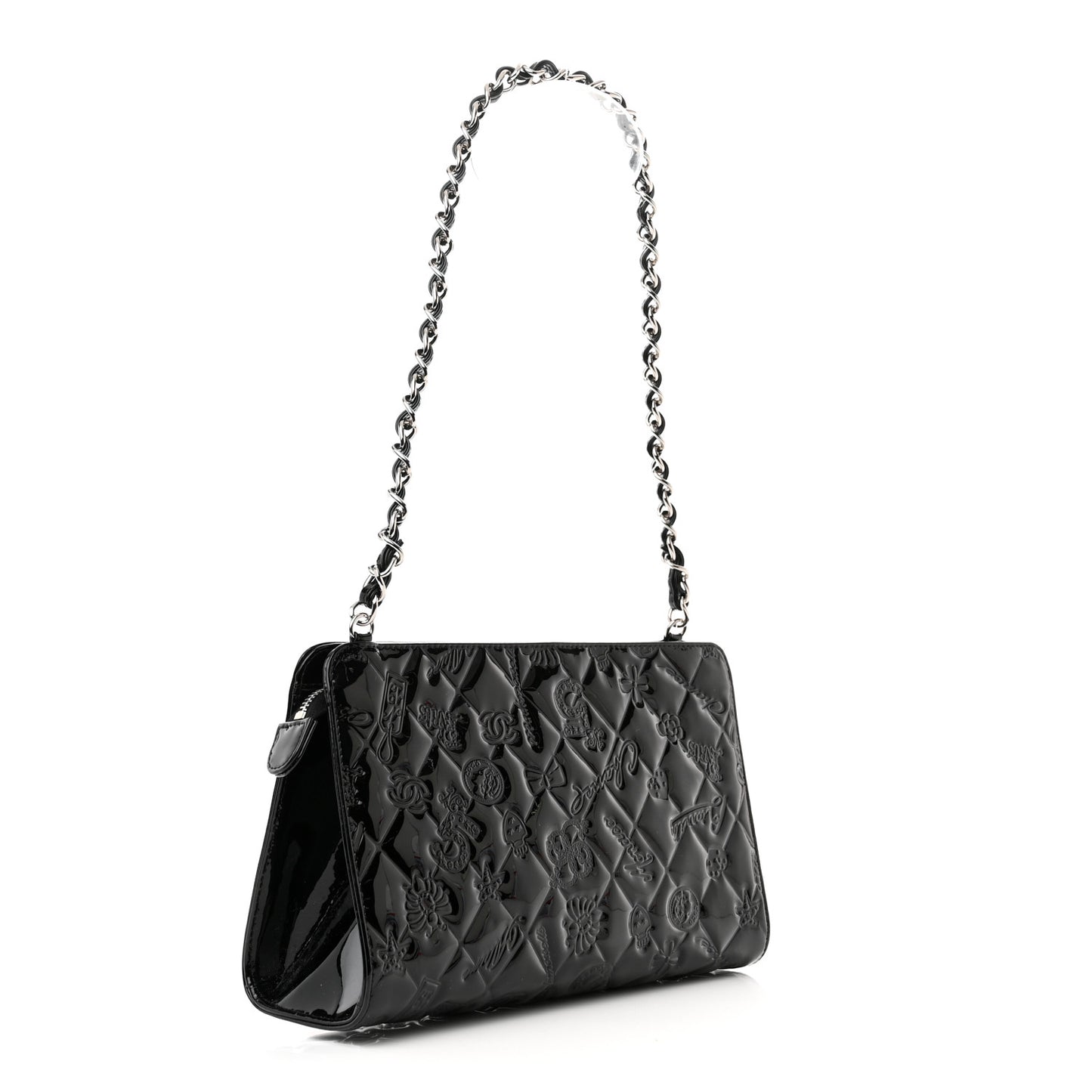 Patent Calfskin Lucky Symbols Pochette Black