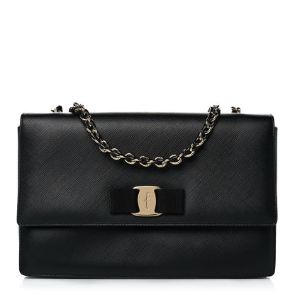 Salvatore Ferragamo Printed Calfskin Vara Bow Chain Flap Crossbody Black 1 of 15