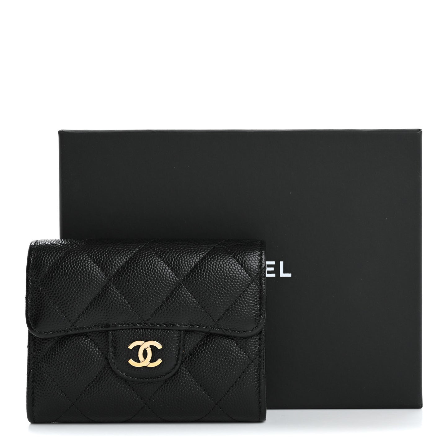 Caviar Quilted Flap Card Holder Wallet Black