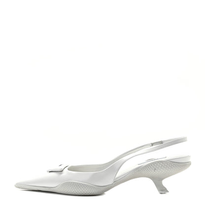 Prada Spazzolato Triangle Logo Pointed Toe 45mm Slingback Pumps 38.5 White 17 of 32