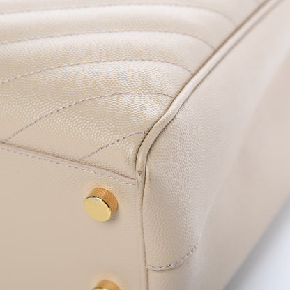 Saint Laurent Grain de Poudre Matelasse Chevron Monogram Shopping Bag Nude Powder 9 of 13