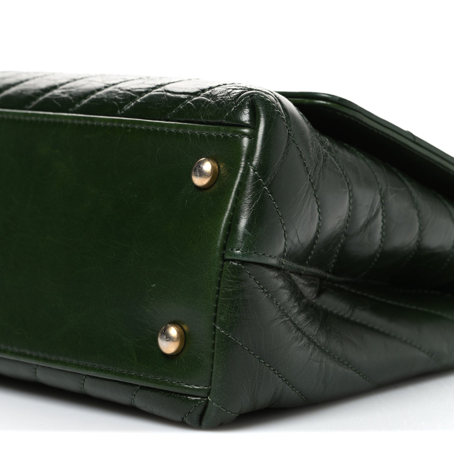 Calfskin Chevron Quilted Small Coco Handle Flap Green