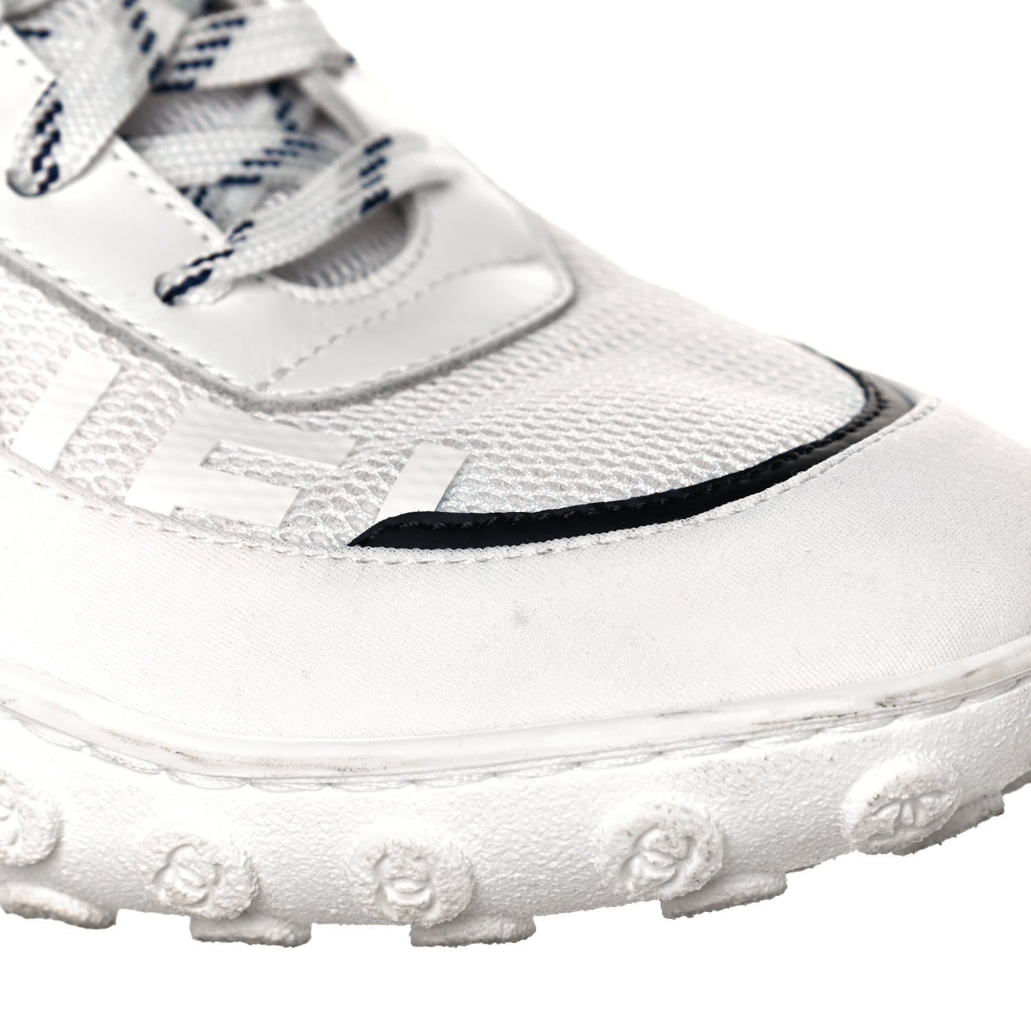 Chanel Calfskin Mesh Lycra Womens Logo High Top Sneakers 37 White 7 of 12